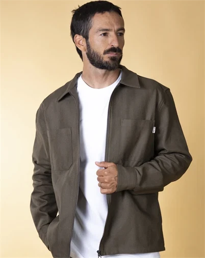 Elsk - Herringbone Zip Mens Overshirt - Turtle Green